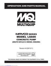MULTIQUIP MAYCO LS600 Operation And Parts Manual