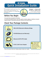 D-Link AirPlus XtremeG Ethernet-to-Wireless Bridge DWL-G810 Quick Installation Manual