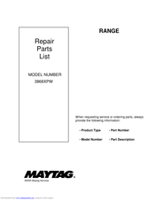Maytag 3868XPW Repair Parts List Manual