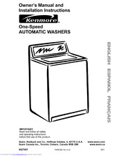 KENMORE One-speed automatic washers Owner's Manual And Installation Instructions