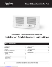 Aprilaire 850 Installation & Maintenance Instructions Manual