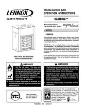 Lennox Hearth Products CAMBRIA Installation And Operation Instructions Manual