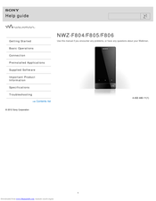 Sony Walkman NWZ-F805 Help Manual