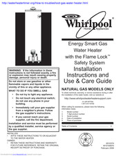 Whirlpool Energy Smart Gas Water Heater Installation Instructions And Use & Care Manual