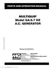 Multiquip GA-9.7 HZ Parts And Operation Manual