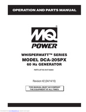 Multiquip Power WHISPERWATT DCA-20SPX Operation And Parts Manual