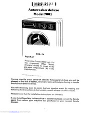 Tricity Bendix De Luxe 7001 Installation And Operating Instructions Manual