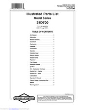 BRIGGS & STRATTON 31D707 Parts List