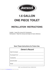 Jacuzzi 1.6 GALLON Installation Instructions Manual