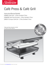 Sunbeam Cafe Press GR8400B Instruction/Recipe Booklet