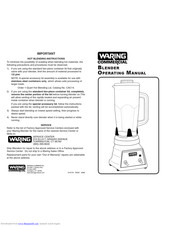 Waring Blender Operating Manual