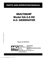 MULTIQUIP GA-9.7 HZ Parts And Operation Manual