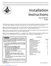 Frigidaire CGR3600AS2 Installation Instructions Manual