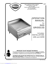 Wells GAS GRIDDLES Operation Manual