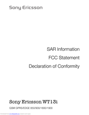 Sony Ericsson WT13i Declaration Of Conformity