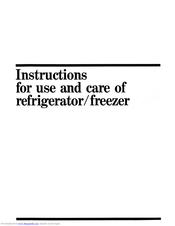 Tricity Bendix Refrigerator/freezer Instructions For Use And Care Manual