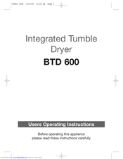 Tricity Bendix BTD 600 User Operating Instructions Manual