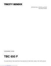 Tricity Bendix TBC 650 F Operating & Installation Instructions Manual