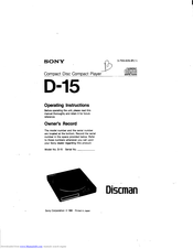 Sony Discman D-15 Operating Instructions Manual