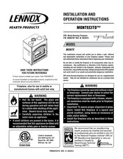 Lennox Hearth Products MONTECITO MONTE Installation And Operation Instructions Manual
