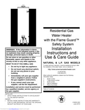 American Water Heater Residential Gas Water Heater Installation Instructions And Use & Care Manual