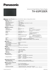Panasonic TH-65PF20ER Product Speci?Cations