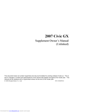 Honda Civic GX 2007 Supplement Owner's Manual