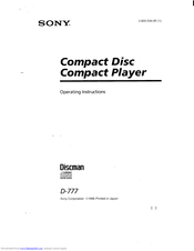 Sony Discman D-777 Operating Instructions Manual