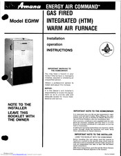 Amana Energy Air Command EGHW Installation & Operation Instructions