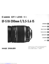 Canon 18-200mm Lens - EF-S 18-200mm f/3.5-5.6 IS Standard Zoom Lens Instruction