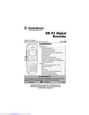 Radio Shack DR-92 Digital Recorder Owner's Manual