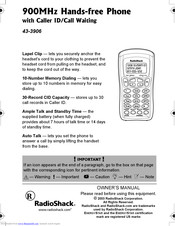 Radio Shack 900MHz Hands-free Phone Owner's Manual