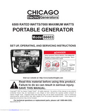 Chicago Electric 66603 Set Up, Operating, And Servicing Instructions