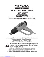 Chicago Electric 96289 Set Up And Operating Instructions Manual