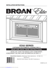 Broan Elite EC622301SS Installation Instructions Manual