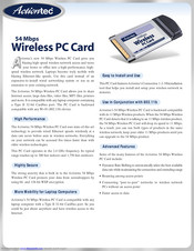 ActionTec 54 Mbps Wireless PC Card Brochure & Specs