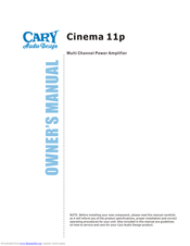Cary Audio Design Cinema 11p Owner's Manual