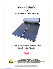 Rheem Solar Thermosiphon Water Heater Owner's Manual And Installation Instructions