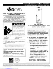 A.O. Smith HIGH EFFICIENCY ATMOSPHERIC VENTGAS WATER HEATER Use & Care Manual