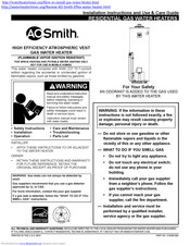A. O. Smith 315456-004 Installation Instructions And Use & Care Manual