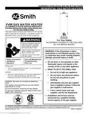 A.O. Smith ProMax GVR Series Installation Instructions And Use & Care Manual