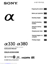 Sony DSLR-A380 - alpha; Digital Single Lens Reflex Camera Instruction Manual