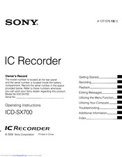 Sony ICD-SX700 Operating Instructions Manual