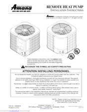 Amana REMOTE HEAT PUMP Installation Instructions Manual