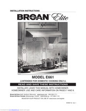Broan ELITE E661 Installation Instructions Manual