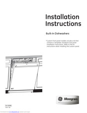 Monogram Built-In Dishwashers Installation Instructions Manual