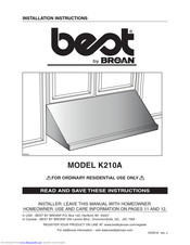Broan Best K210A Series Installation Instructions Manual