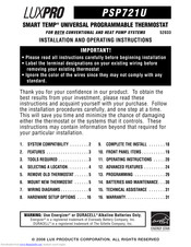 Lux Products SMART TEMP PSP721U Installation And Operating Instructions Manual