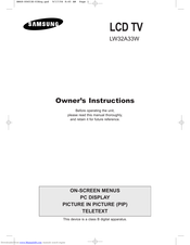 Samsung LW32A33W Owner's Instructions Manual