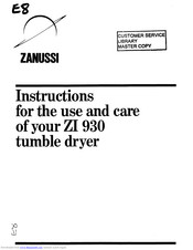 Zanussi ZI 930 Instructions For Use And Care Manual
